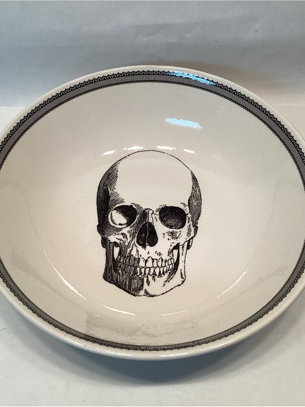 Victorian English Pottery-Royal Stafford Skull Soup Cereal Bowl Salad Macabre